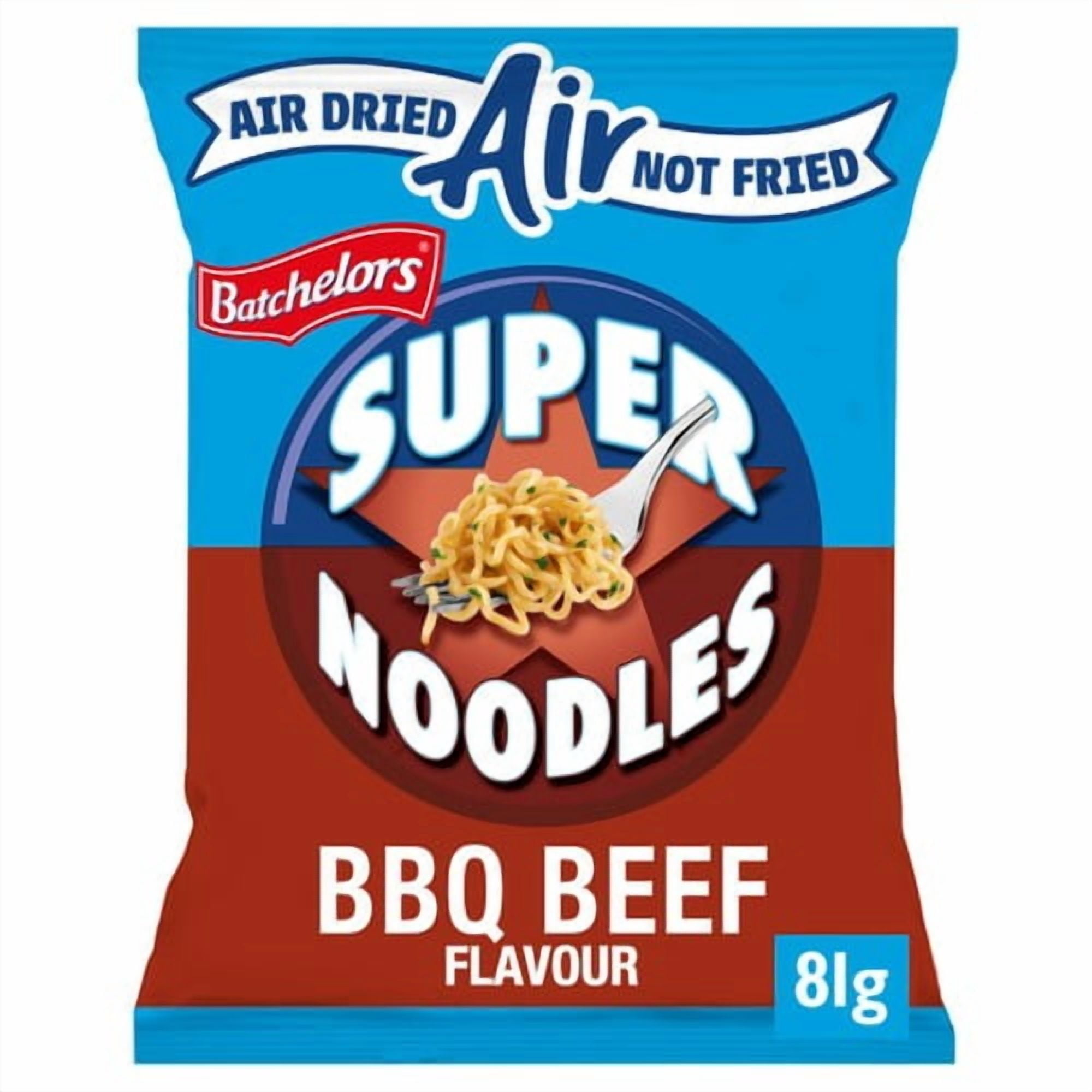 Batchelors Super Noodles Air Dried Low Fat BBQ Beef Flavour Instant Noodles 81g, British Import (Pack of 3)