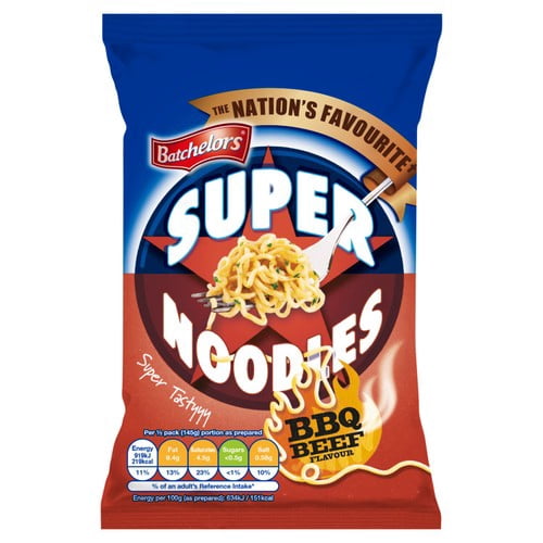 Batchelors Super Noodles BBQ Beef Instant Packet Noodles 90g, British Import (Pack of 2)