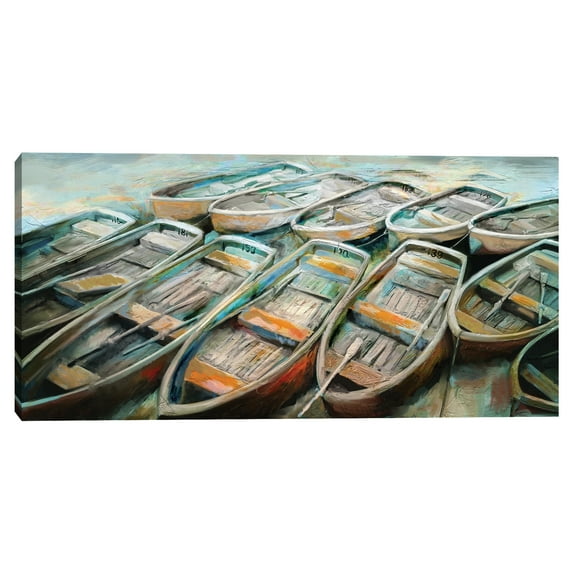 Bateaux Teal by Studio Arts Canvas Art Print