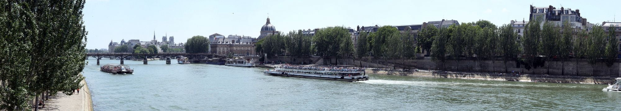 Bateaux boat in a river Seine River ParisIle-de-France France Canvas Art - Panoramic Images (27 x 9)