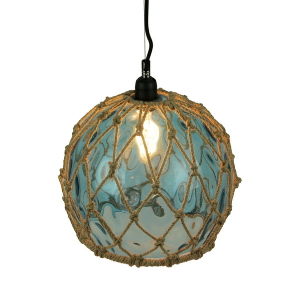 Batela Blue Rope Wrapped Glass Pendant Light Coastal Ceiling Lamp - Blue
