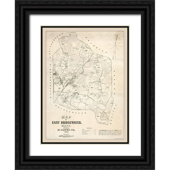 Bates 11x14 Black Ornate Wood Framed with Double Matting Museum Art Print Titled - East Bridgewater Massachusetts - Bates 1848