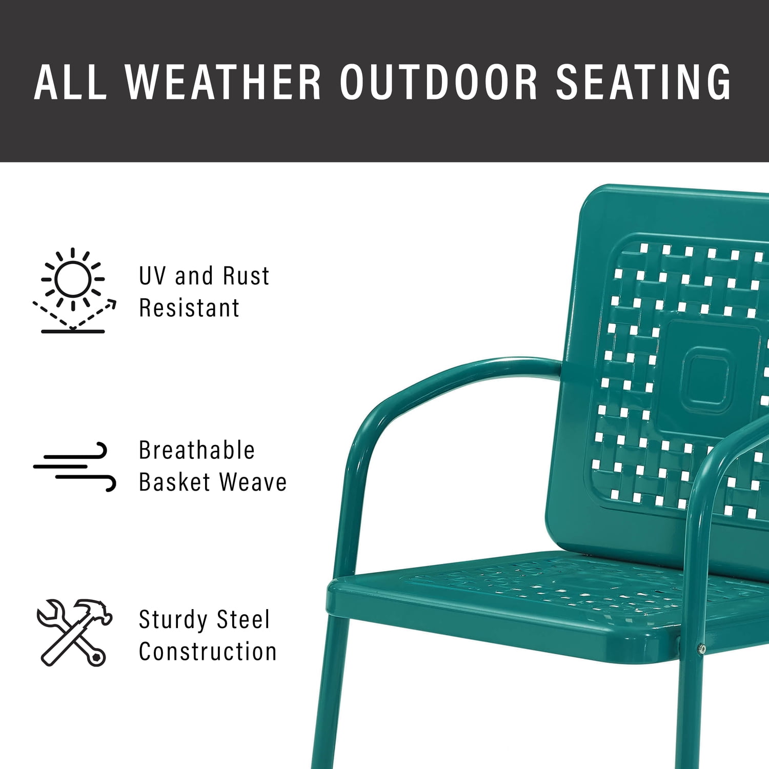 Teal Metal 3-Piece Outdoor Bistro Set with Round Table