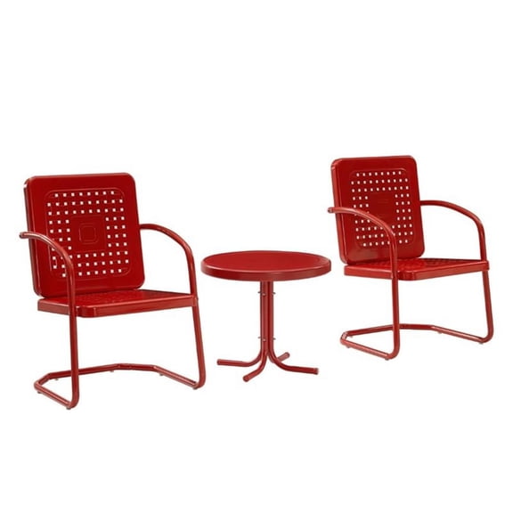Crosley Furniture Bates 3 Piece Metal Outdoor Chair Set in Bright Red Gloss