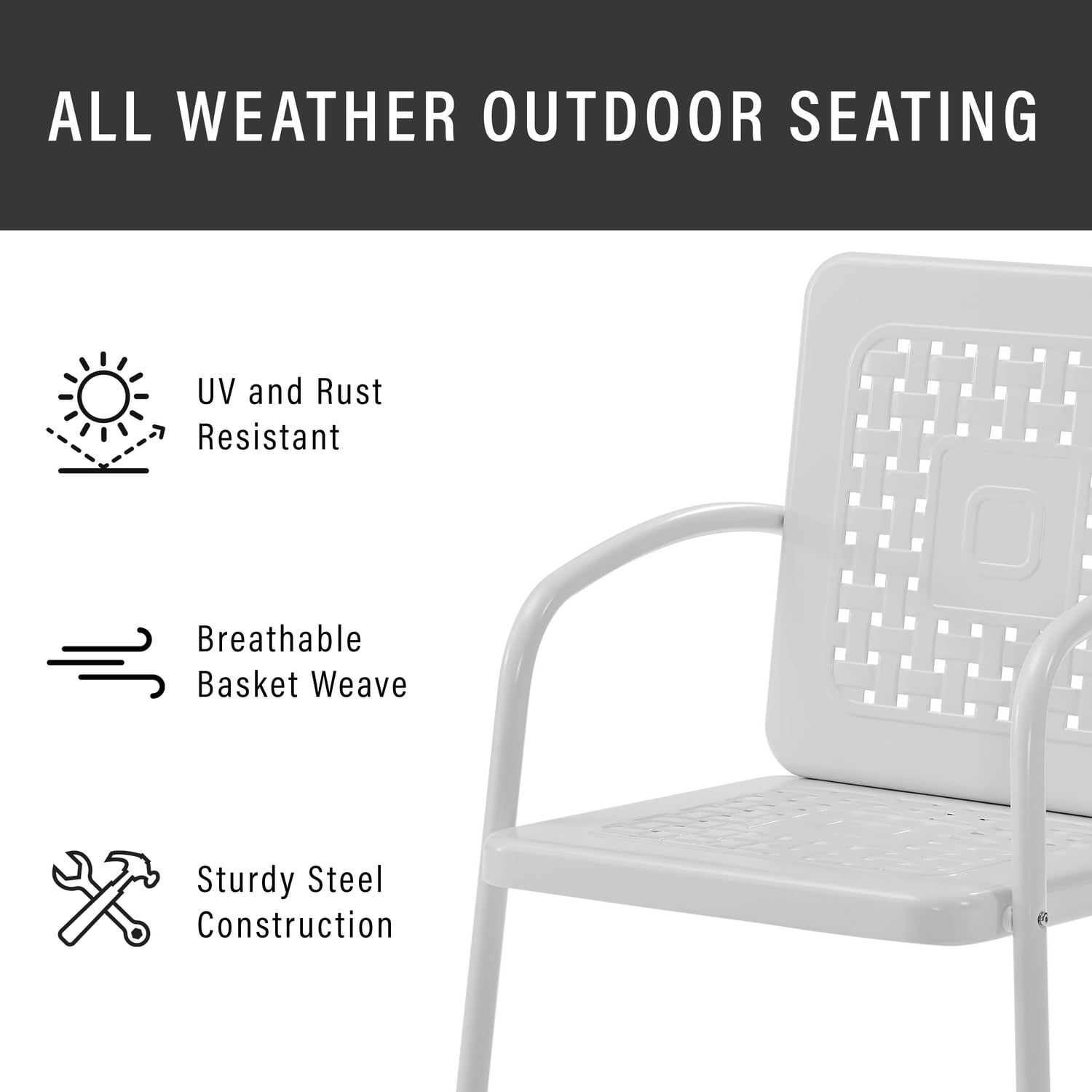 White Steel 3-Piece Outdoor Chair and Table Set