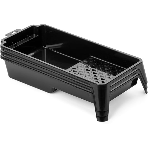 Bates- 4 Inch Paint Tray, 3 Pack, Black, Plastic 4 Inch Paint Roller Tray, Deep Capacity, Textured Ridge