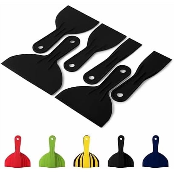 Bates 6 Pack Black Plastic Putty Knife Set - Paint Scraper, Spackle Tool, Spreader