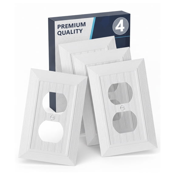 Bates- Classic Beadboard Single Duplex Wall Plate, 4 Pack, White Outlet Covers, Outlet Wall Plate, Outlet Covers