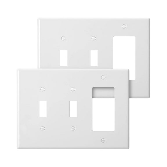 Bates- Combination Wall Plate, 2 Pack, Double Toggle/Single Decorator, White Light Switch Cover Plate