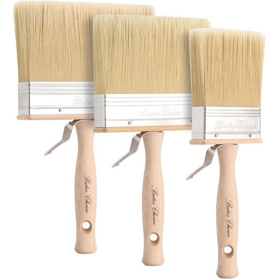 Bates- Deck Stain Brush Set, 3 Pack, 3, 5 and 6, Deck Stain Applicator, Metal Bucket Clip, Stainless Steel Ferrule, Thick Paint Brushes for Wood, Walls, Fence and House