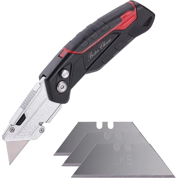 Bates- Folding Utility Knife with 3 Extra Blades, Box Cutter, Razor Blades Utility Knife, Box Cutter Knife, Folding Box Cutter