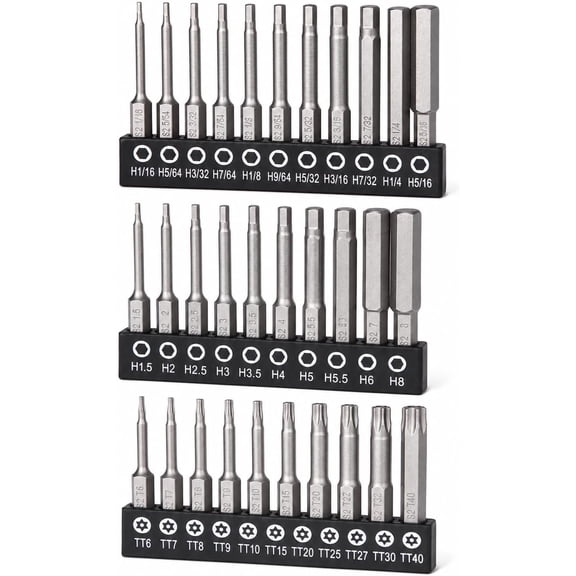 Bates- Hex Head Allen Wrench Drill Bit Set, 2.3 Inch, 33 pcs, S2 Steel, 1/4 Hex Screwdriver Bit Set, Magnetic, Metric, SAE, Tamperproof Security Torx Bit Set