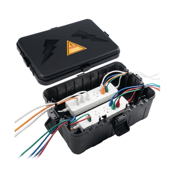 Bates- Large Outdoor Electrical Box, 12.5" x 8.5" x 5", Black, Waterproof Extension Cord Cover Weatherproof, Protects Outlet, Plug, Socket, Timer, Power Strip, Holiday Light Decoration
