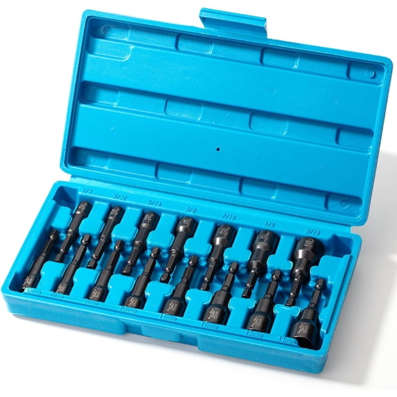 Bates- Magnetic Nut Driver Set for Impact Drill, 15 pcs, 1/4" Hex Shank, Metric and SAE Nut Driver, Impact Nut Driver Set, Metric Nut Driver Set Magnetic Bit Set, Nut Driver Bit Set, Nut Drivers Set