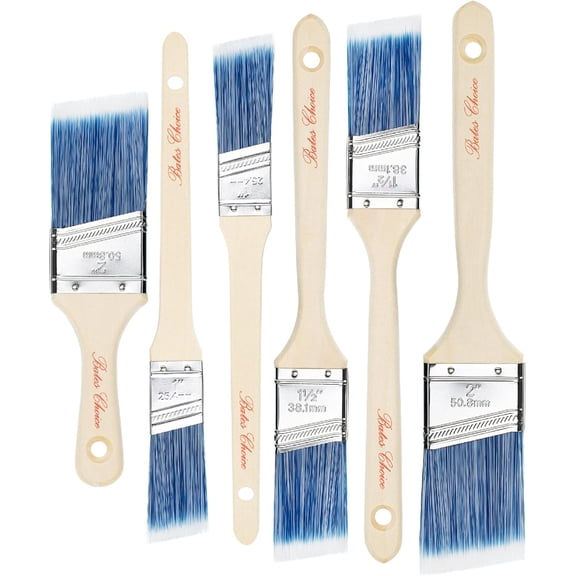 Bates- Paint Brushes, 6 Pack, 1", 1.5", 2" Angle Brushes, Wooden Handle | for Walls Stain Furniture Interior Painting & Detail Work