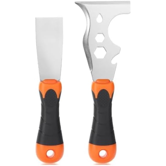 Bates- Paint Scraper Set, 2 Pack, 12 in Painters Tool with .5" Stainless Steel Putty Knife, Rubber Handle, Paint Scrapers for Wood, Painters Knife, Paint Scraper for Painting, Metal Scraper