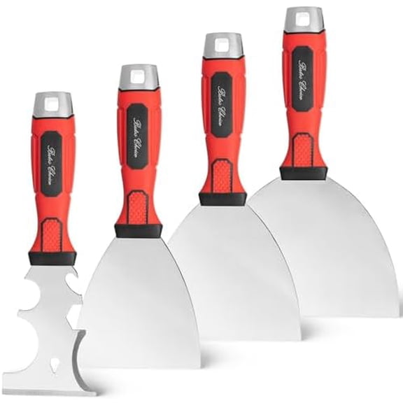 Bates- Putty Knife Set, 4 Pack, Stainless Steel, 4" 5" 6" & 10 in 1 Multi Purpose Painters Tool, Soft Grip Handle, Hammer End, Spackle Knife, Metal Paint Scraper Tool, Wall Scraper