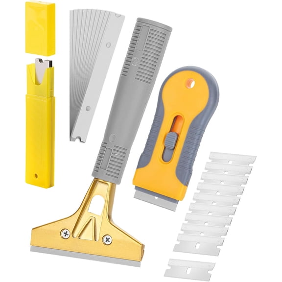 Bates- Razor Blade Scraper Set, 2 Pack, 1.5" & 4" Razor Scraper Tool with 20 Extra Carbon Steel Blades, Window Scraper Blades, Glass Scraper for Windows, Paint Scraper Blade Scraper for Cleaning