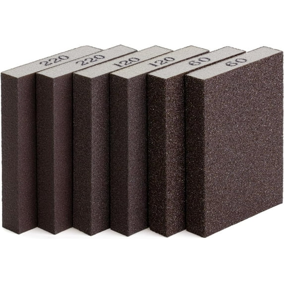 Bates- Sanding Sponge, 6 pcs, 60/120/220 Grit Assortment, Sandpaper Block, Sanding Blocks for Wood, Drywall Sanding Sponge for Wood