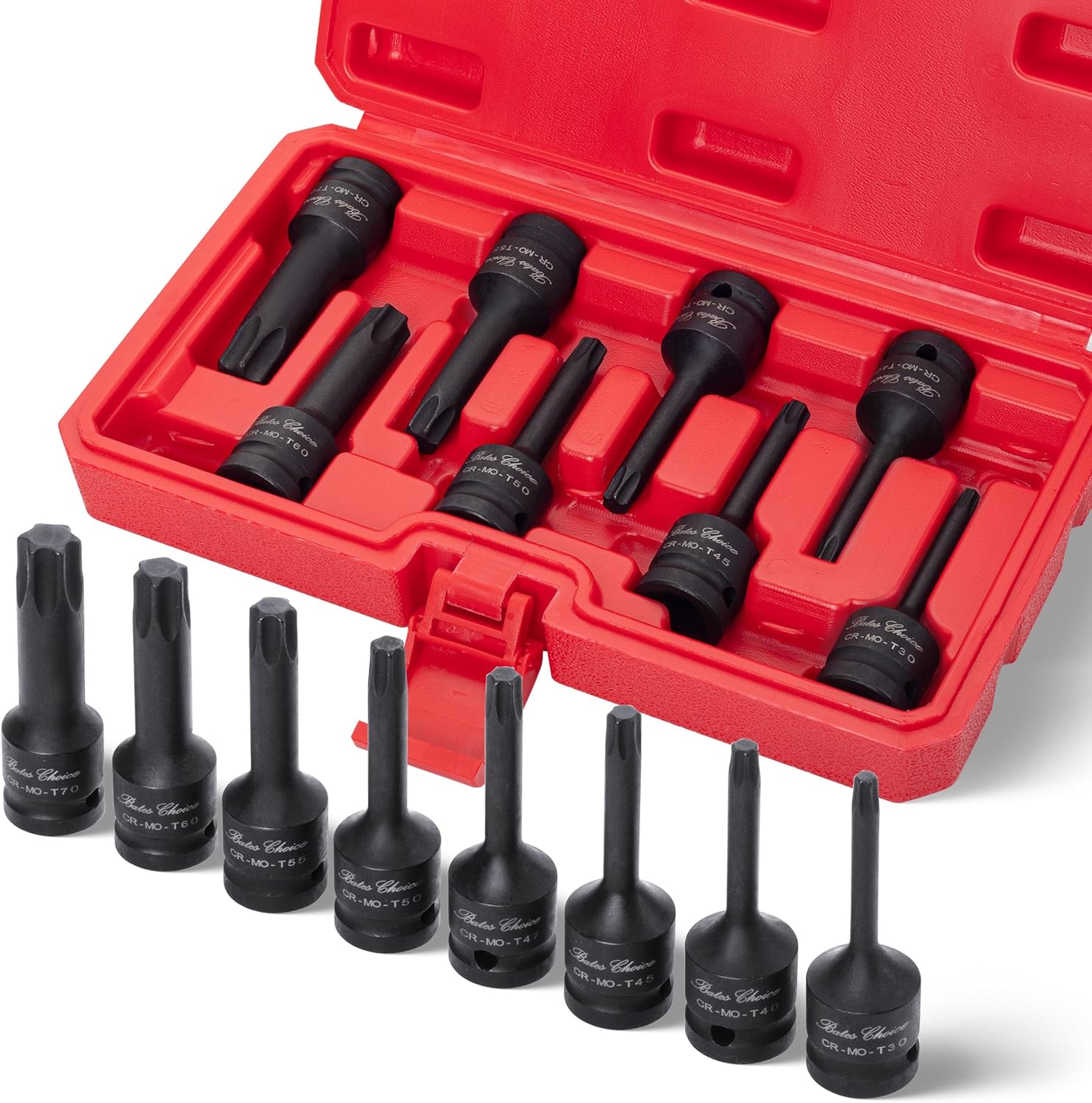 Bates- Torx Bit Socket Set, 8 pcs, 1/2 Inch Drive, 3 Inch Long, Cr-Mo ...