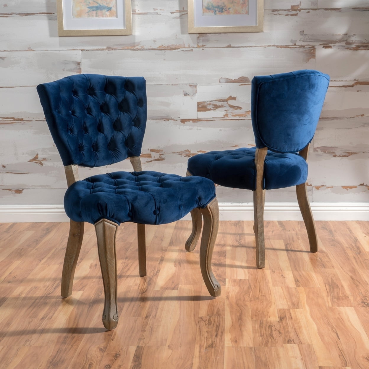 Charcoal Velvet Tufted Dining Chairs with Oak Legs, Set of 2