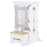 Bateso Wooden Toddler Tower with 2 Detachable Nets, Kids Kitchen Step Stool for Kids1-6- White