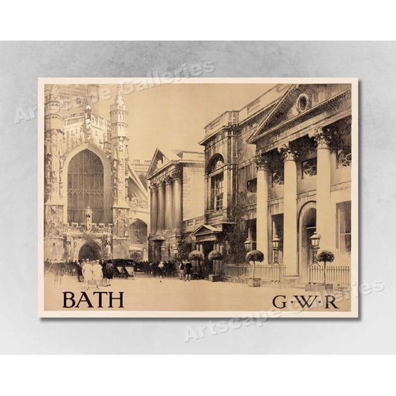 Bath Abbey 1926 Vintage Style British Railway Travel Poster, Bathroom And Powder Room Decor
