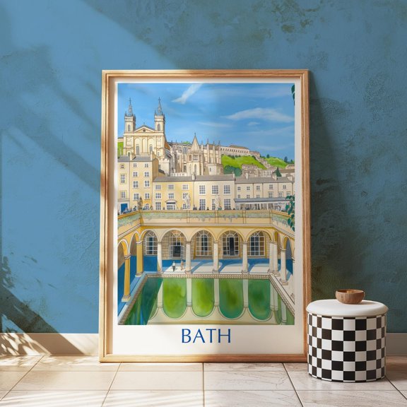 Bath Abbey And Roman Baths Wall Art Print, Historic British Heritage And England Travel Decor