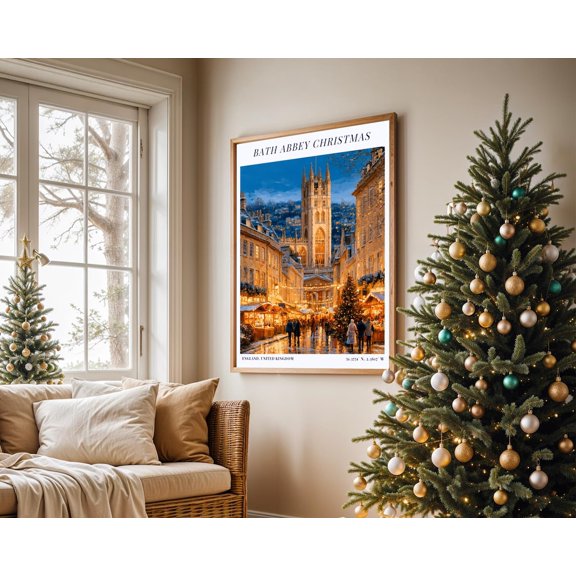 Bath Abbey Christmas Festive Somerset Gothic Architecture Poster Print Wall Decor Artwork