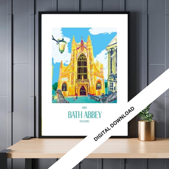 Bath Abbey Vintage Travel Poster, Retro Art , Poster Print Only