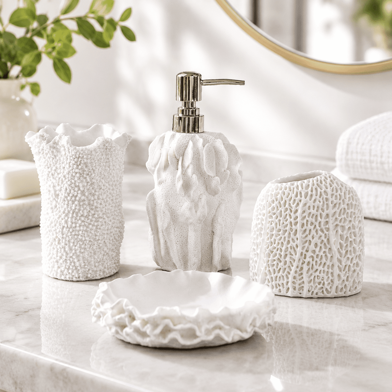 Seasshell Accessory Bath Accessories Set Seashell White Bathroom Decor with Toothbrush ...