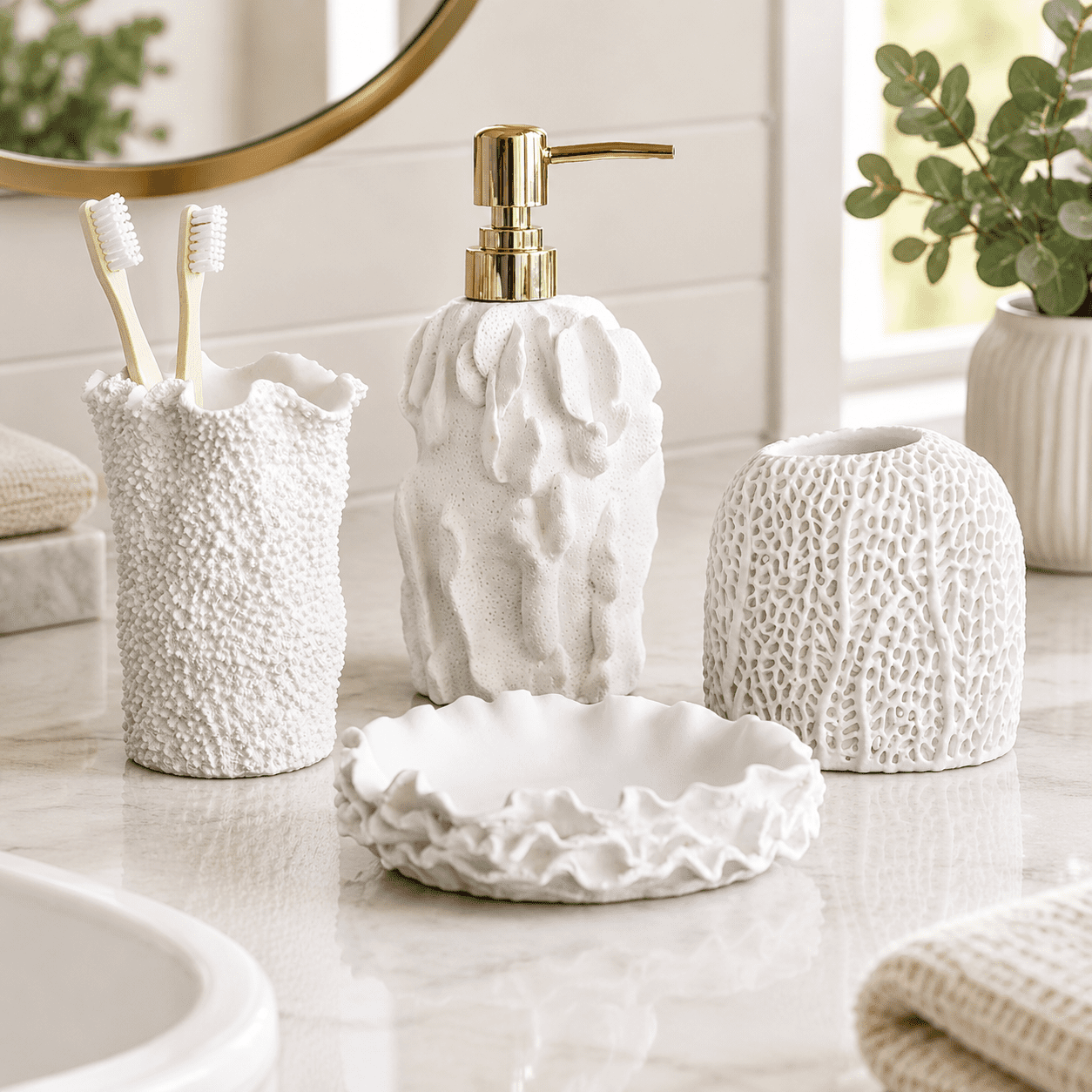 Seasshell Accessory Bath Accessories Set Seashell White Bathroom Decor with Toothbrush ...