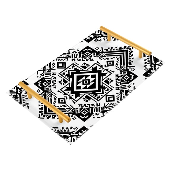 Bath Accessories Sets Single Print Decorative Tray With Handle For Home Bathroom Bedroom Black&white Aztec Pattern
