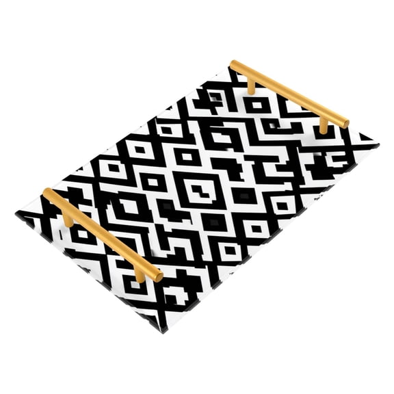 Bath Accessories Sets Single Print Decorative Tray With Handle For Home Bathroom Bedroom Black&white Pattern