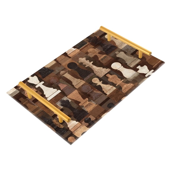 Bath Accessories Sets Single Print Decorative Tray With Handle For Home Bathroom Bedroom Chess