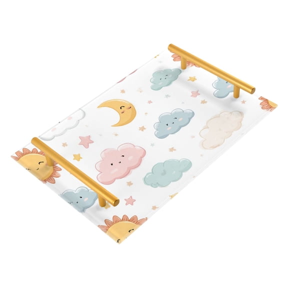 Bath Accessories Sets Single Print Decorative Tray With Handle For Home Bathroom Bedroom Cute Sun Moon and Stars