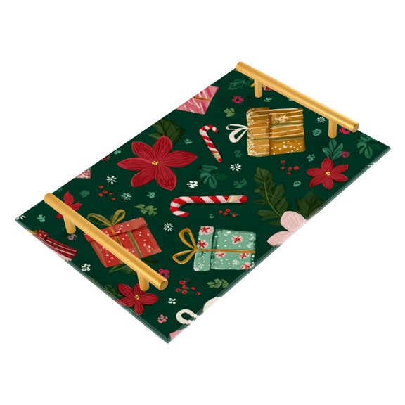 Bath Accessories Sets Single Print Decorative Tray With Handle For Home Bathroom Bedroom Fancy Christmas Patterns