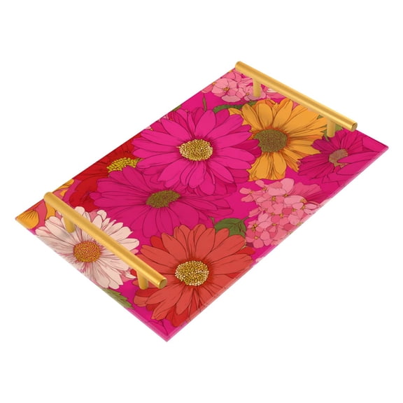 Bath Accessories Sets Single Print Decorative Tray With Handle For Home Bathroom Bedroom Floral