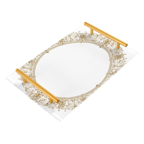 Bath Accessories Sets Single Print Decorative Tray With Handle For Home Bathroom Bedroom Gold Intricate Design