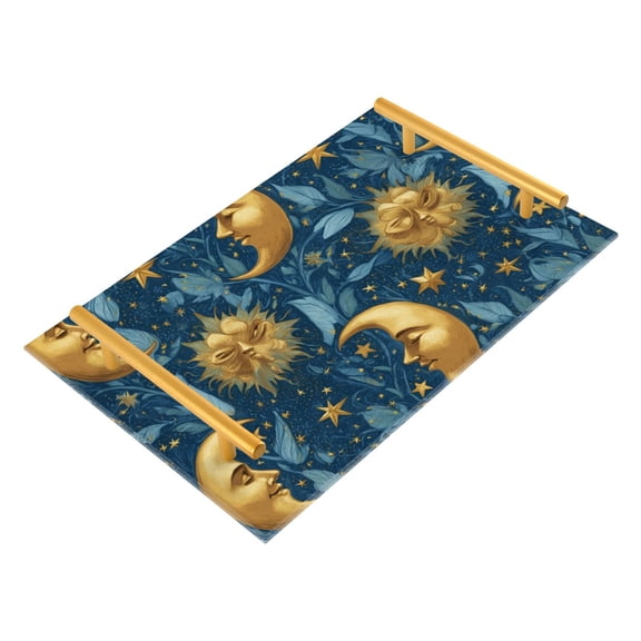 Bath Accessories Sets Single Print Decorative Tray With Handle For Home Bathroom Bedroom Half Moons Face