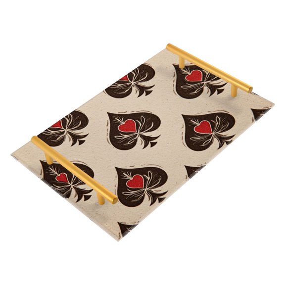 Bath Accessories Sets Single Print Decorative Tray With Handle For Home Bathroom Bedroom Hearts and Spades