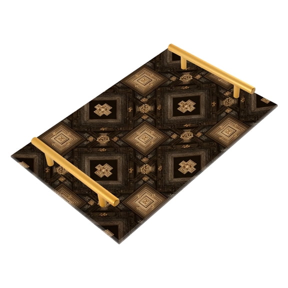 Bath Accessories Sets Single Print Decorative Tray With Handle For Home Bathroom Bedroom Intricate Patterns