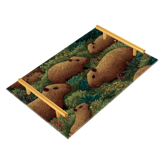 Bath Accessories Sets Single Print Decorative Tray With Handle For Home Bathroom Bedroom Many Capybaras
