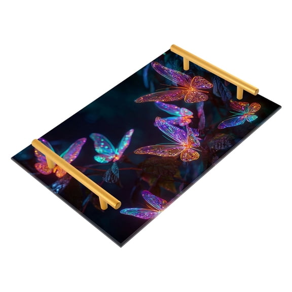 Bath Accessories Sets Single Print Decorative Tray With Handle For Home Bathroom Bedroom Neon Butterfly