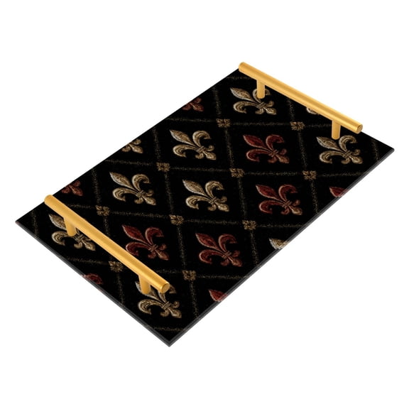 Bath Accessories Sets Single Print Decorative Tray With Handle For Home Bathroom Bedroom Pattern Of Fleur-de-lis
