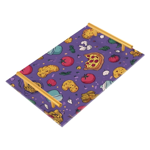 Bath Accessories Sets Single Print Decorative Tray With Handle For Home Bathroom Bedroom Pizza Pasta