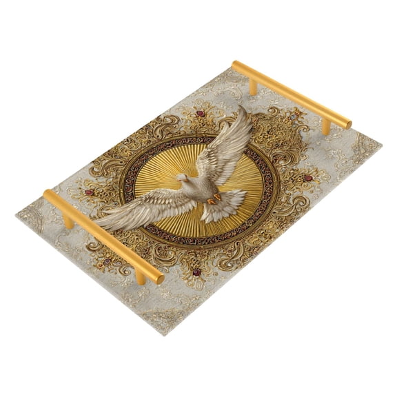 Bath Accessories Sets Single Print Decorative Tray With Handle For Home Bathroom Bedroom Radiating Golden Light