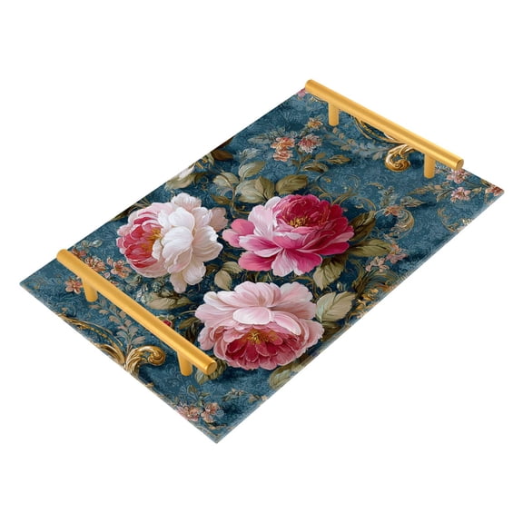 Bath Accessories Sets Single Print Decorative Tray With Handle For Home Bathroom Bedroom Rococo-style
