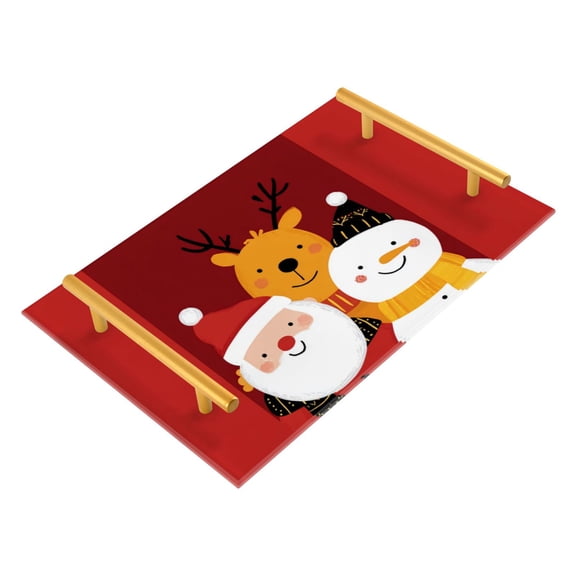 Bath Accessories Sets Single Print Decorative Tray With Handle For Home Bathroom Bedroom Santa Reindeer