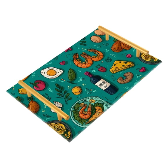 Bath Accessories Sets Single Print Decorative Tray With Handle For Home Bathroom Bedroom Seafood Wine